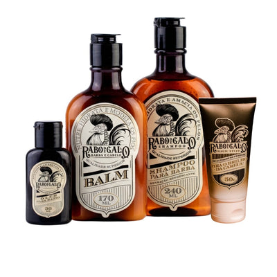 KIT CARECA BARBUDO PREMIUM  -  SHAMPOO, BALM, ÓLEO E MAGIC STUFF | RABO DE GALO